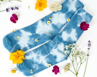 Shibori socks, indigo dyed cotton socks