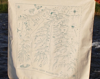 Bandana- Map of the central wasatch, cotton, hand-dyed screenprinted, utah mountains