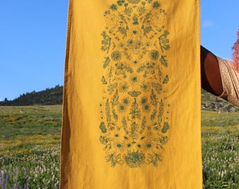 Wildflower tea towel- mustard yellow, alpine desert plants, rocky mountains, colorado, california, utah, kitchen decor