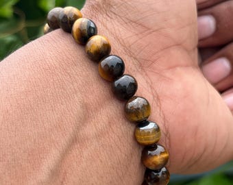 Tiger Eye Bracelet: Natural Stone Beaded Stretch Bracelet, 8mm