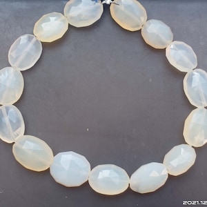 Beautiful White Chalcedony Beads Faceted Oval Chalcedony Gemstone, Jewelry Supplies Loose Gems! Weight- 69 Carat, Necklace Jewelry Stone DIY