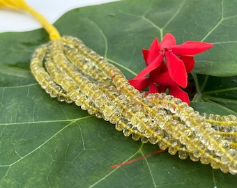 Lemon Quartz Rondelle Beads: Faceted Semi Precious Gemstone, 16'' Strand