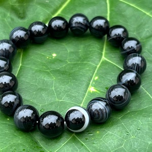 Banded Black Agate Bracelet: 7 Inch Crystal Healing Gemstone