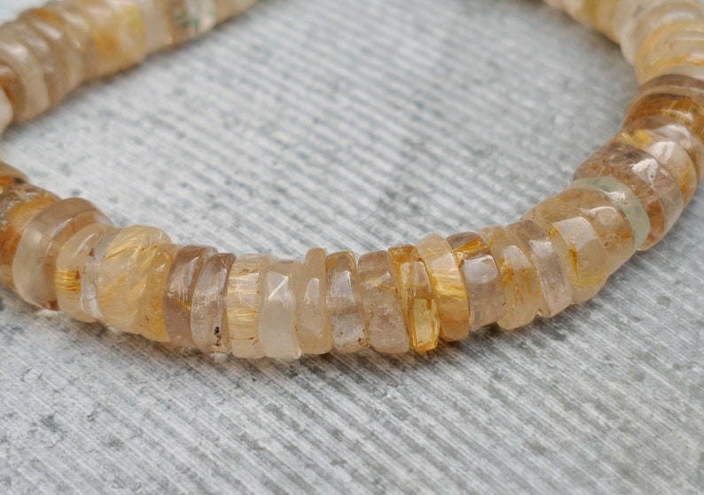 Semi Precious Golden Rutile AA Grade Natural Gemstone Beads Full Strand Tire Smooth Beads 7/'/' Inches Gemstone