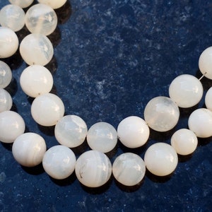 Perline di agata bianca da 8, 10 mm forma rotonda da 6,3 pollici perline semi preziose per creazione di gioielli