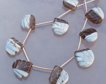 Carved Blue Opal Gemstone Beads: 6 Inch Heart Strand