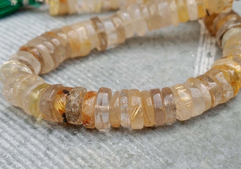 Semi Precious Golden Rutile AA Grade Natural Gemstone Beads Full Strand Tire Smooth Beads 7/'/' Inches Gemstone