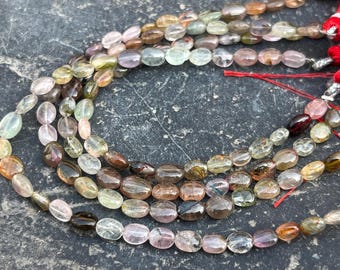 Multi Tourmaline Gemstone Beads: Oval Smooth, 7" Strand