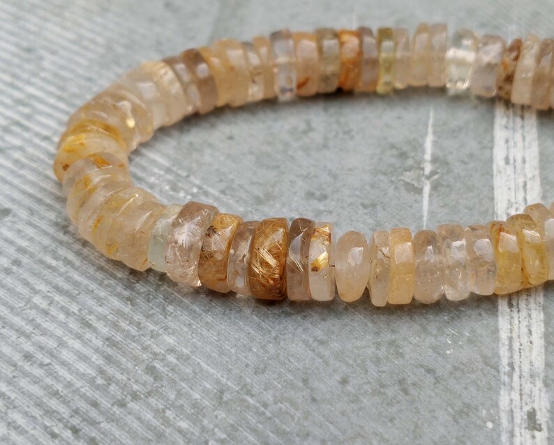 Semi Precious Golden Rutile AA Grade Natural Gemstone Beads Full Strand Tire Smooth Beads 7/'/' Inches Gemstone