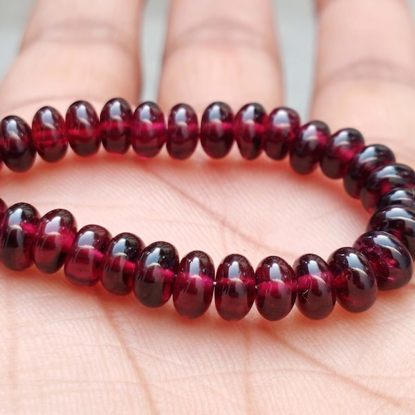 Belles perles de grenat rouge rondelles lisses véritable couleur rouge perles semi-précieuses de qualité A++ brin de 16 pouces, 7 mm