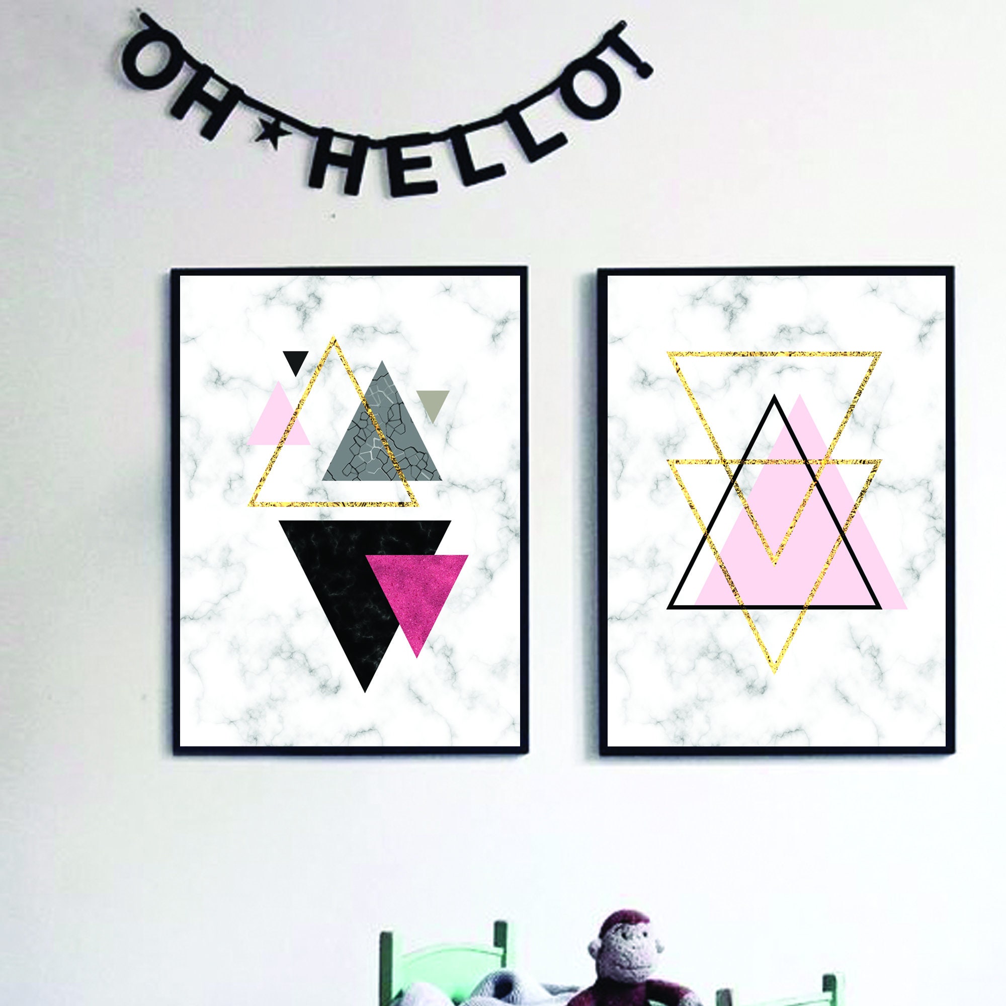Set of 2 Geometric Modern Wall Art Digital Download Printable Etsy