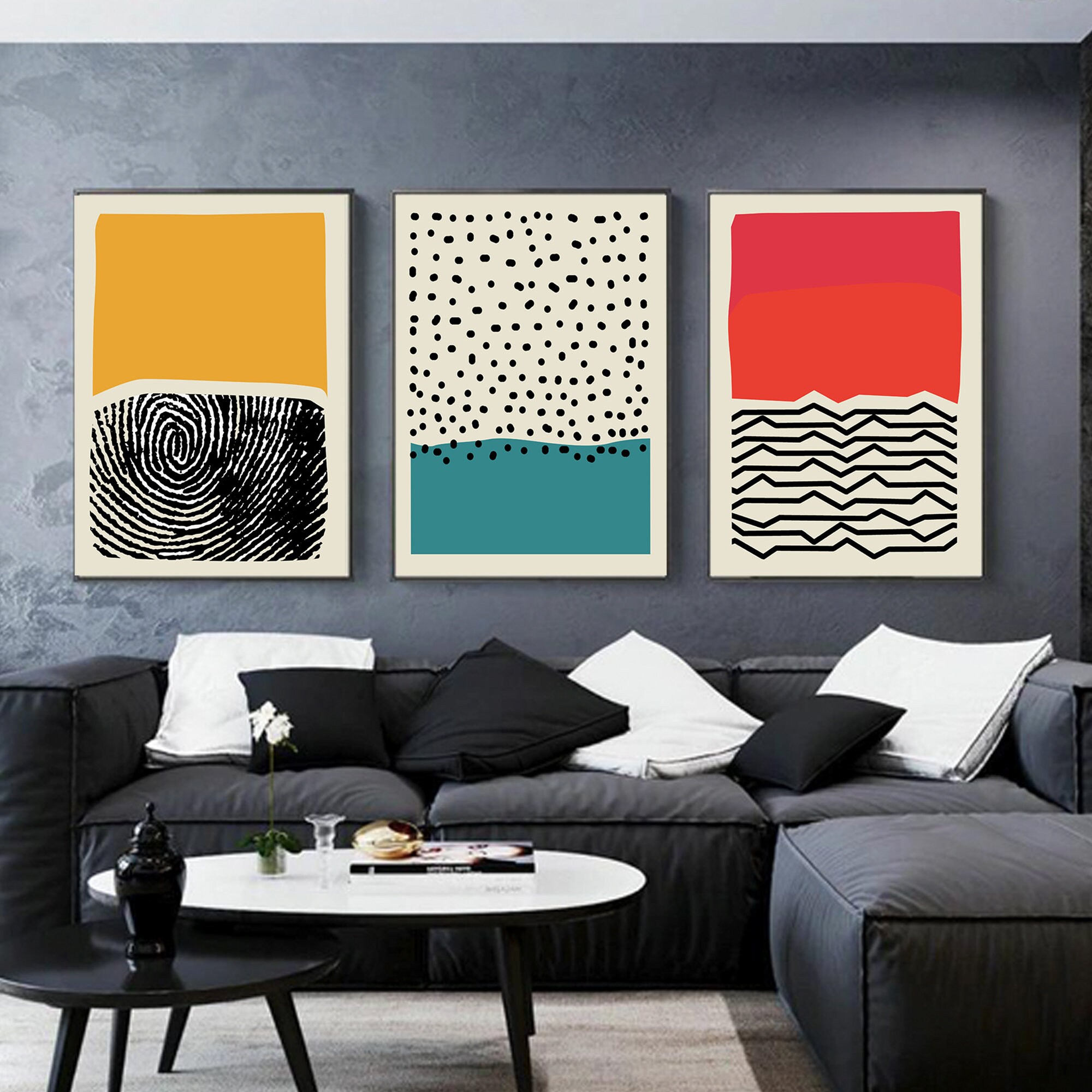 Abstract Color Block Wall Art Set of 3 Home Decor Digital Etsy