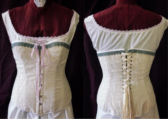 Victorian Corset 1860 Cotton Overbust With Busk and Synthetic Whalebone  19th Century Undergarments for Reenanctment 