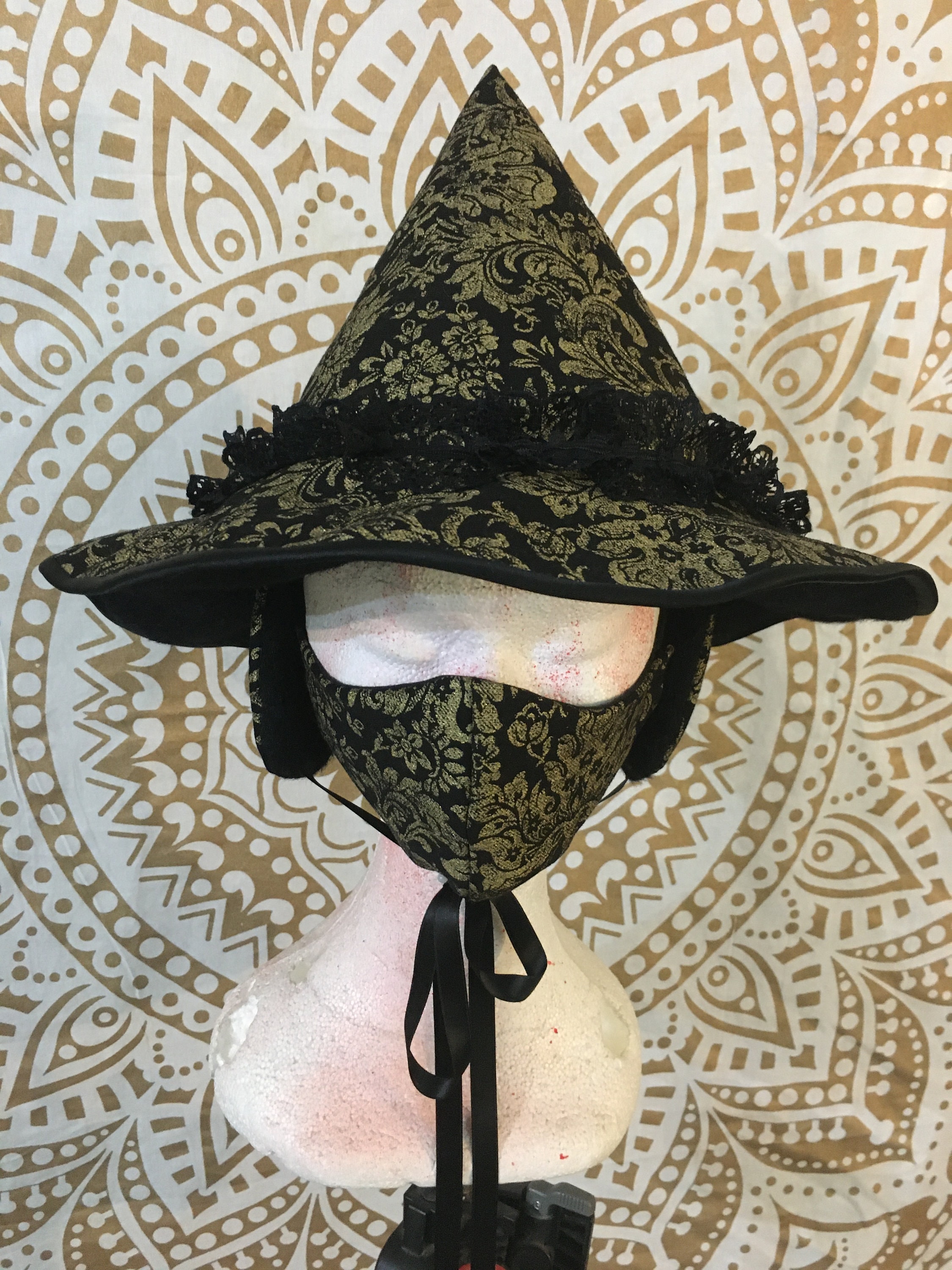 Victorian Witch Winter Hat + Mask Set- Cute Pointy Wizard