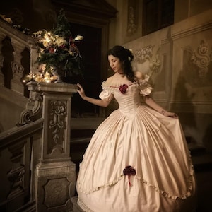 Custom made Victorian Ballgown - Romantic princess evening gown Civil War 1860 - dress for reenactment historical dance fairytale wedding