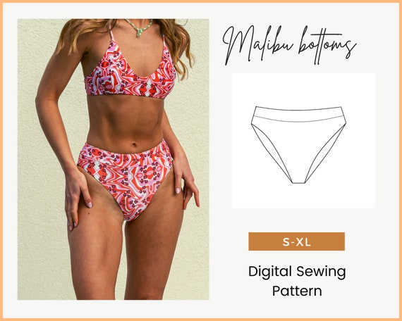 DIY Malibu Mid-rise Swim Bottoms With Waistband Pdf Sewing Pattern Digital  Pattern women's Bikini Bottoms bikini Sewing Pattern 