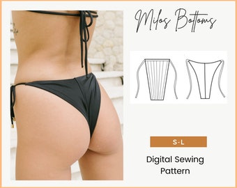 Milos, DIY Women Ruched Tie-Side bikini bottoms, Brazilian bikini bottoms, easy PDF sewing pattern with YouTube video