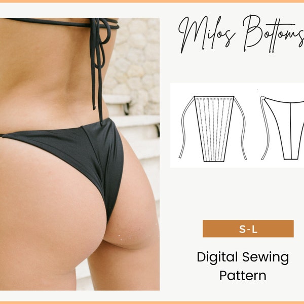 Milos, DIY Women Ruched Tie-Side bikini bottoms, Brazilian bikini bottoms, easy PDF sewing pattern with YouTube video