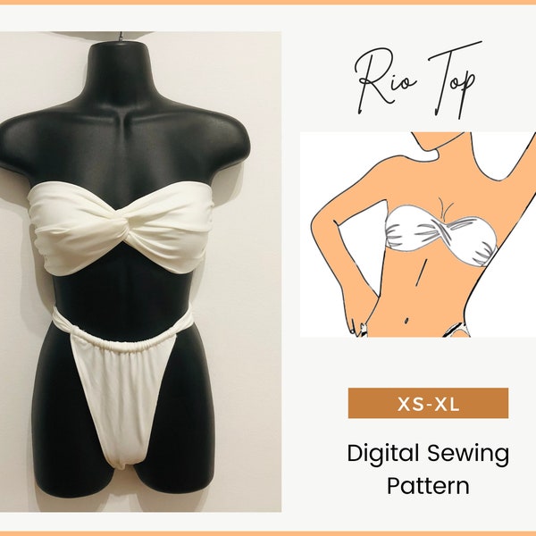 Fai da te Rio Women's Twisted Bandeau, modello di cucito top bikini facile, modello di download istantaneo Pdf, con istruzioni