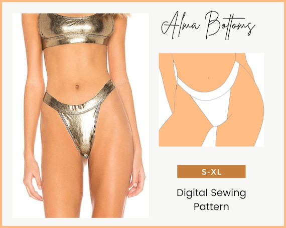 Alma Wide Waistband Women's Bikini Bottoms, High-leg Bottoms, Cheeky Style,  PDF Downloadable Pattern, Sewing Instructions Included 