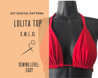 XS-XXL, Lolita Women's Triangle Bikini Top, easy sewing pattern, digital PDF pattern with sewing instructions