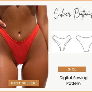 DIY 90s high-cut bikini bottoms, PDF sewing pattern, easy sewing pattern with instructions