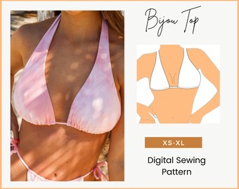 DIY Bijou women's wide triangle bikini top, big size bra cups sewing pattern, PDF digital pattern with instructions