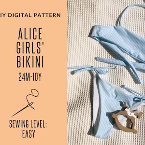 Alice DIY Mädchen Bikini-Set Schnittmuster, einfaches digitales Schnittmuster, PDF-Download, Kinder Bademode Schnittmuster