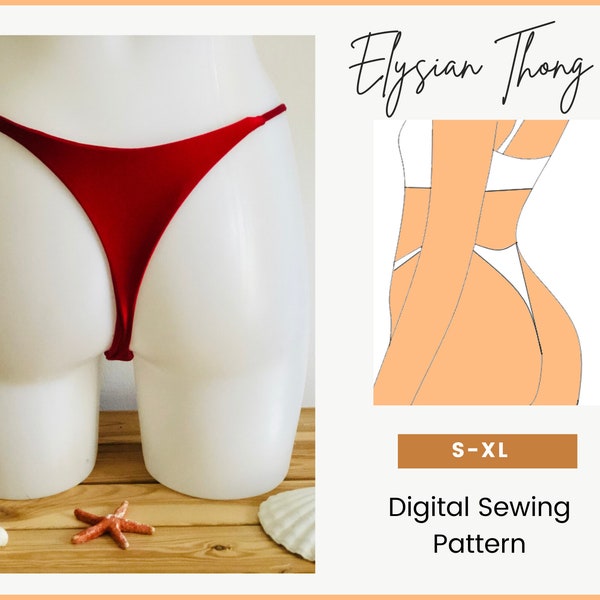 DIY Elysian Thong Bikini Bottoms with ring hips straps, Brazilian style Bottoms, Tanga bikini, PDF sewing pattern, swim pattern