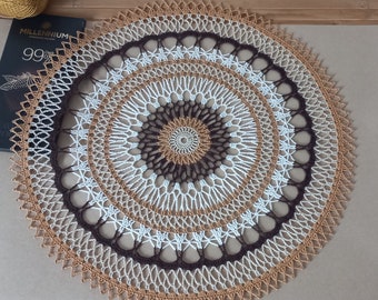 Gehaakt kleedje Ø 41 cm, veelkleurig, Mandala kleedje, aardse kleuren