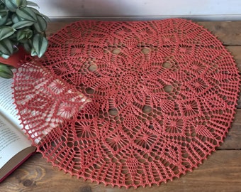 Crochet Doily Ø 53 cm, Large Round Doily, Lace, Red Clay Color