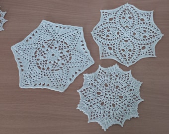 Three Little Crochet Doilies Ø 15-19 cm