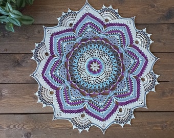 Napperon au crochet Ø 44 cm, napperon mandala, multicolore