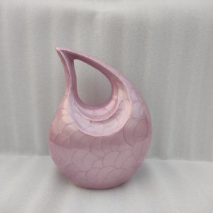 Pink Pearl Teardrop Cremation Urn: Hand Carved Aluminium Funeral Urn