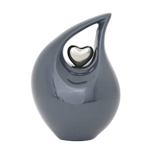 Solid Grey Pearl Teardrop  Heart Urn for Ashes  - Urn - Urn for human ashes  - Cremate Urn ( 6.5 Inches ) -  Cremation Urns for Adult Ashes