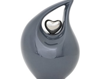 Solid Grey Pearl Teardrop Herz-Urne für Asche - Urne - Urne für menschliche Asche - Cremat-Urne (6,5 Zoll) - Cremation-Urnen für Erwachsene Asche