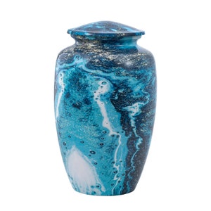 Urn For Human Ashes Wave Blue Cremation Urn Full Size- Cremate Urn - Cremate Urn For Adult