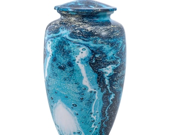Urn For Human Ashes Wave Blue Cremation Urn Full Size- Cremate Urn - Cremate Urn For Adult