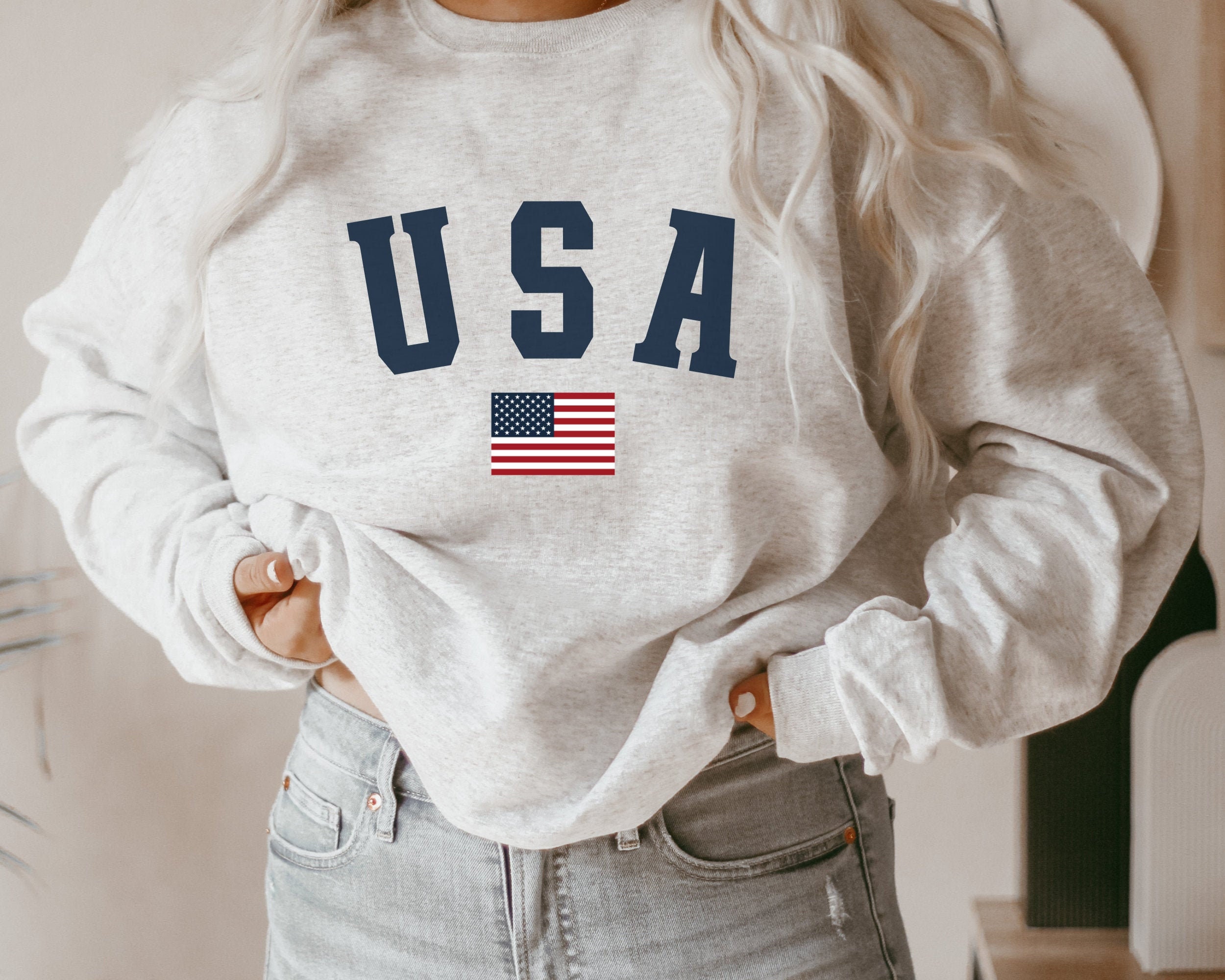 USA Sweatshirt, USA Crewneck, USA Vintage Sweatshirt, 4th of July Swe…