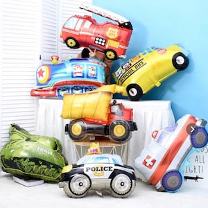 Coche de policía, ambulancia, ejército, motor de bomberos, tren y camión globos - No se requiere helio! ¡Tamaño gigante!
