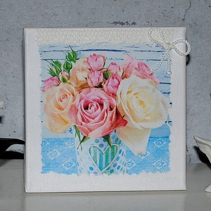 Shabby Chic Deco Pictures Canvas Pictures 20x20 cm Roses Flowers Picture Vintage Decoration Wall Pictures Birthday Gifts for Women