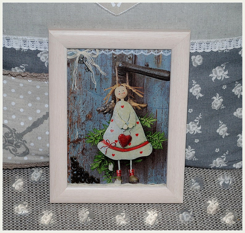 Engel Bild Holzbilderrahmen Schutzengel Shabby Chic Deko Leinwandbilder Dekoration Kinderzimmer kleine Geschenke Geburtstag Geburt Taufe Bild 2