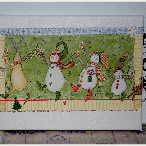 Bild Weihnachten Winter Christmas Advent Vintage Shabby Chic Schneemänner Serviettentechnik Weihnachtsdekoration Geschenke für Kinder