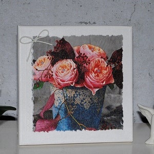 Shabby Chic Deco Pictures Canvas Pictures 20x20 cm Roses Flowers Picture Vintage Decoration Wall Pictures Birthday Gifts for Women