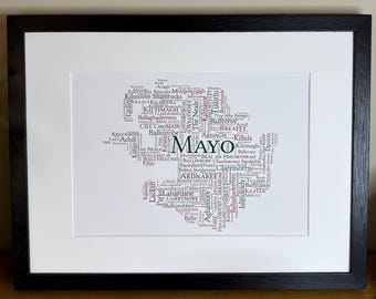 Impresiones irlandesas Mayo GAA Clubs Póster con arte de palabras con temática irlandesa La impresión se puede personalizar Regalos irlandeses Impresión de pared irlandesa