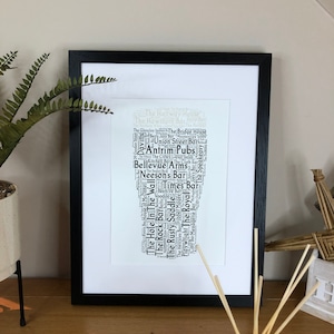 Pint of Antrim Pubs Irish Themed Word Art Poster Print by Ireland With Love Pubs of Ireland  Irish Pubs Pint of Irish Stout, Lager or Ale