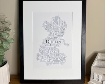 Impresiones irlandesas Clubes de la GAA de Dublín Póster con arte de palabras con temática irlandesa Impresión personalizable Regalos irlandeses Impresión de pared irlandesa