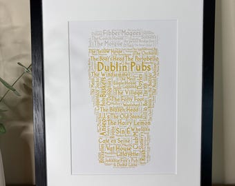Pint of Dublin Pubs Irish Themed Word Art Poster Print by Ireland With Love Pubs of Ireland Irish Pubs Pint of Irish Stout, Lager or Ale