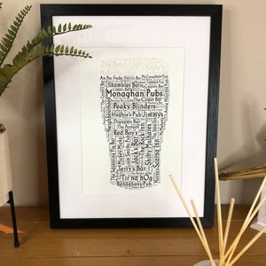 Pint of Monaghan Pubs Irish Themed Word Art Poster Print by Ireland With Love Pubs of Ireland  Irish Pubs Pint of Irish Stout, Lager or Ale