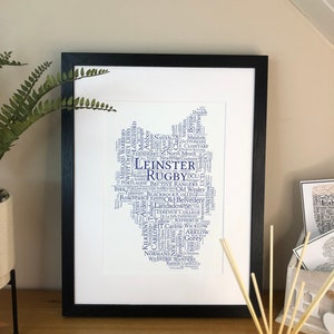 Leinster Rugby Clubs Map Irish Themed Wortkunst Poster Irischer Druck Geschenke aus Irland Rugby Prints von Irland mit Liebe